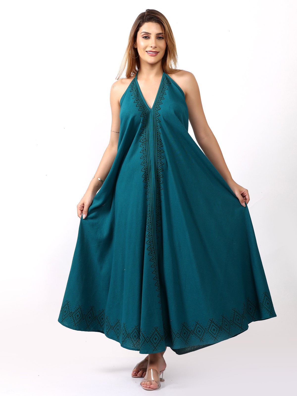 Backless Halter V-Neck Dress