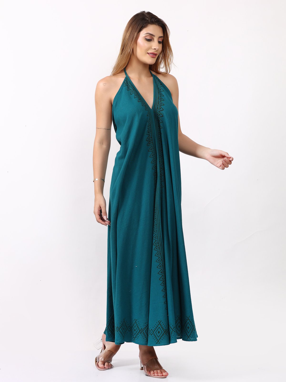 Backless Halter V-Neck Dress