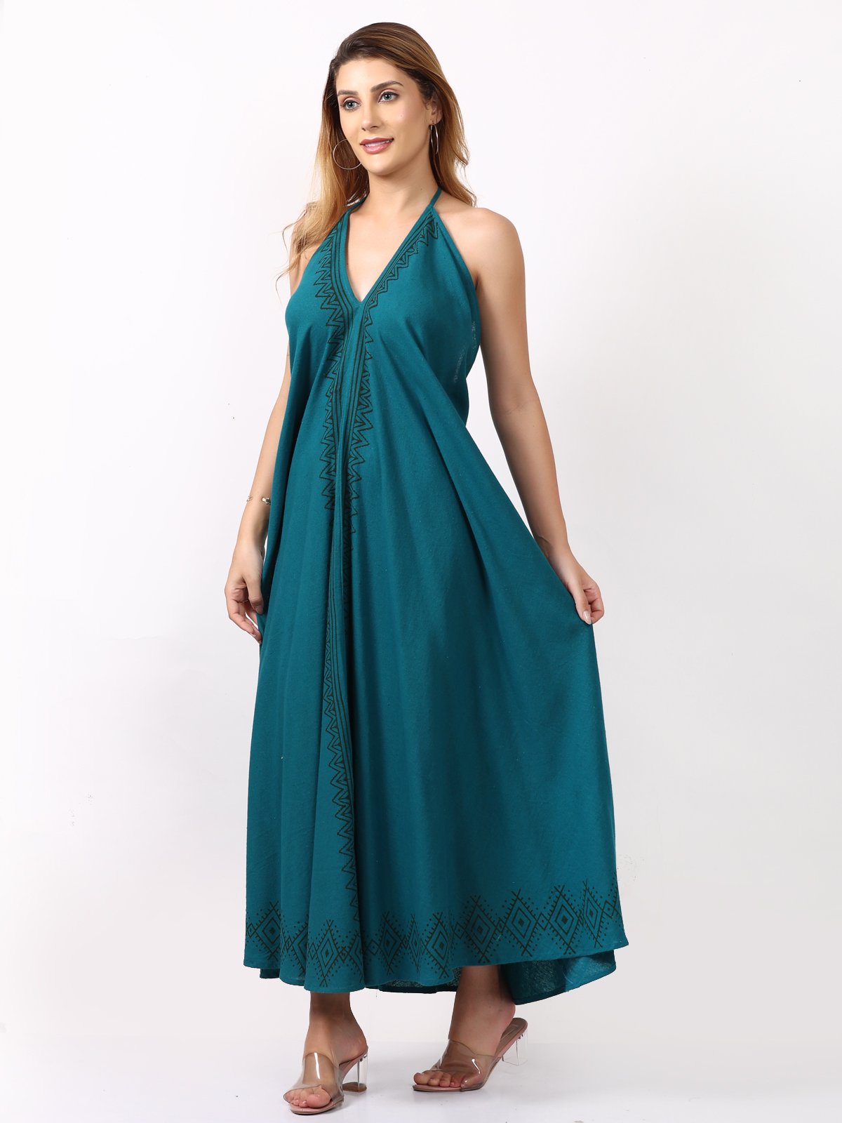 Backless Halter V-Neck Dress