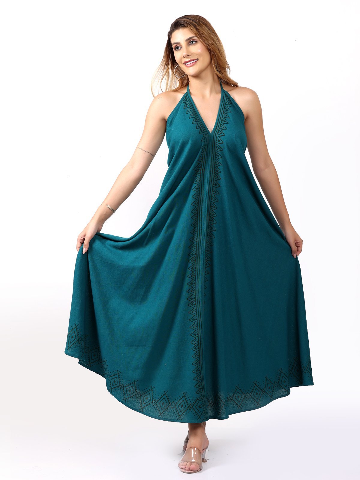 Backless Halter V-Neck Dress