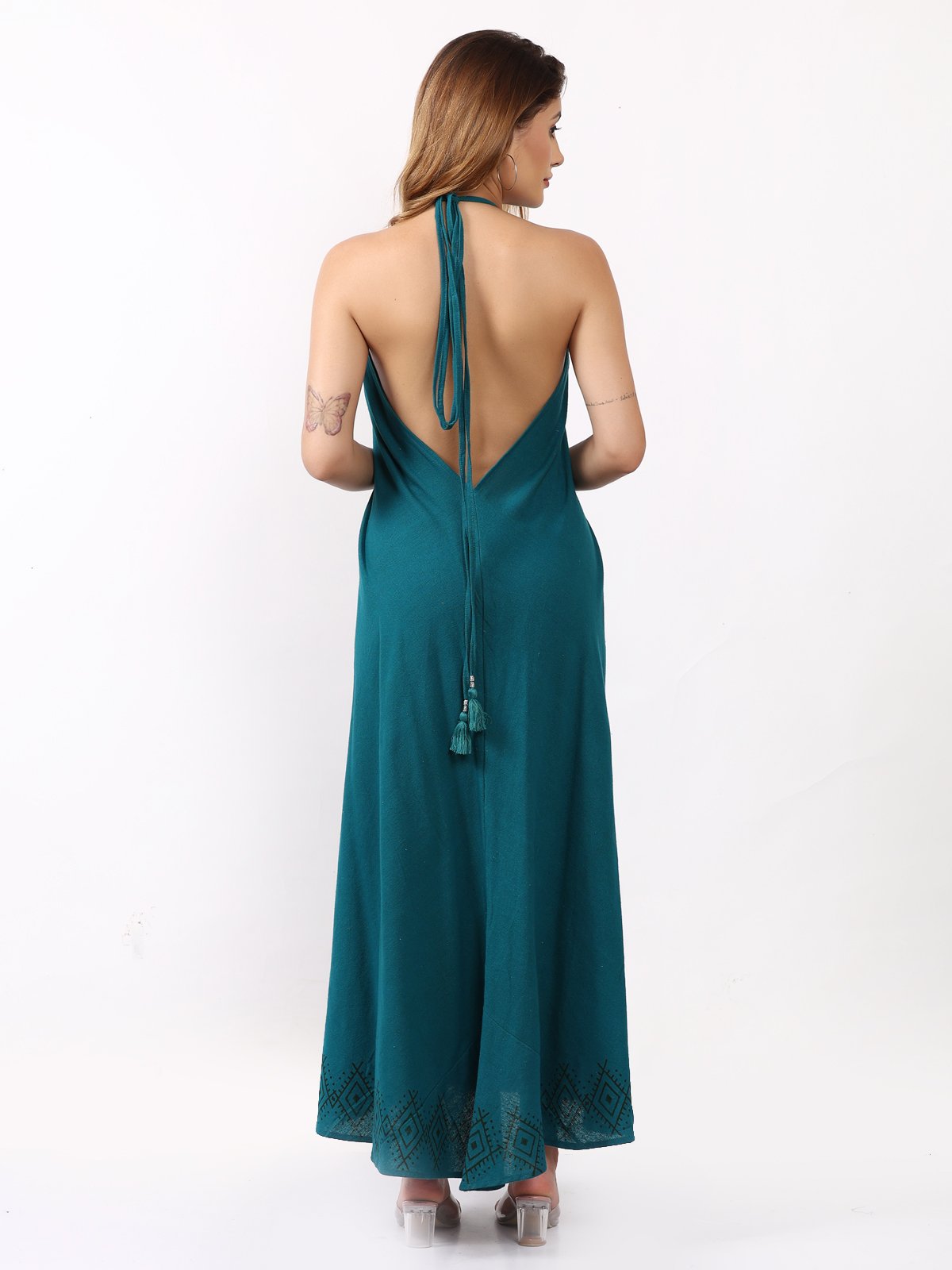 Backless Halter V-Neck Dress