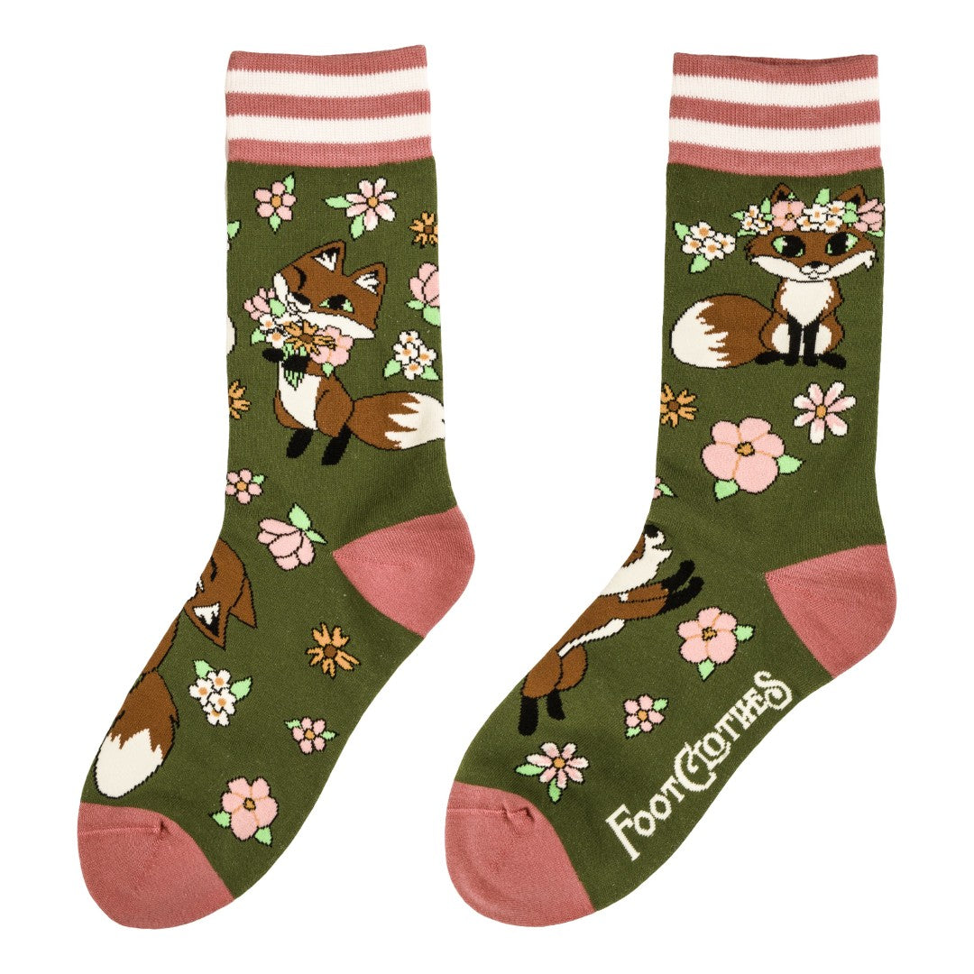 Floral Foxes Crew Socks