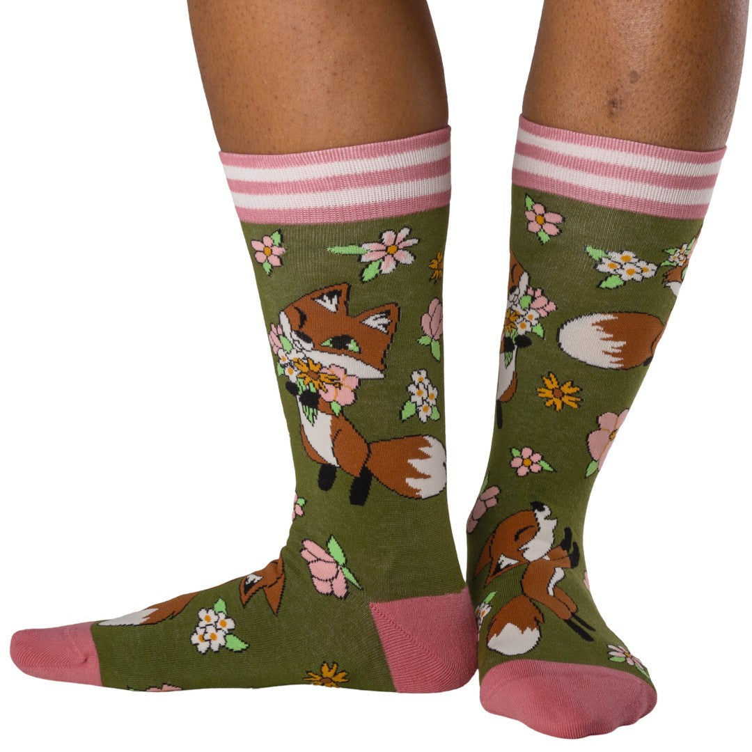 Floral Foxes Crew Socks