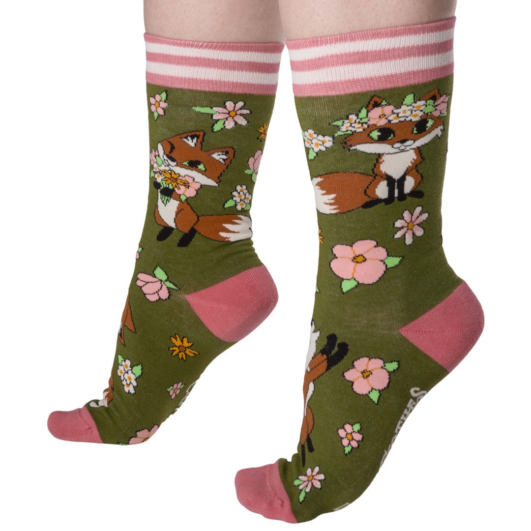Floral Foxes Crew Socks