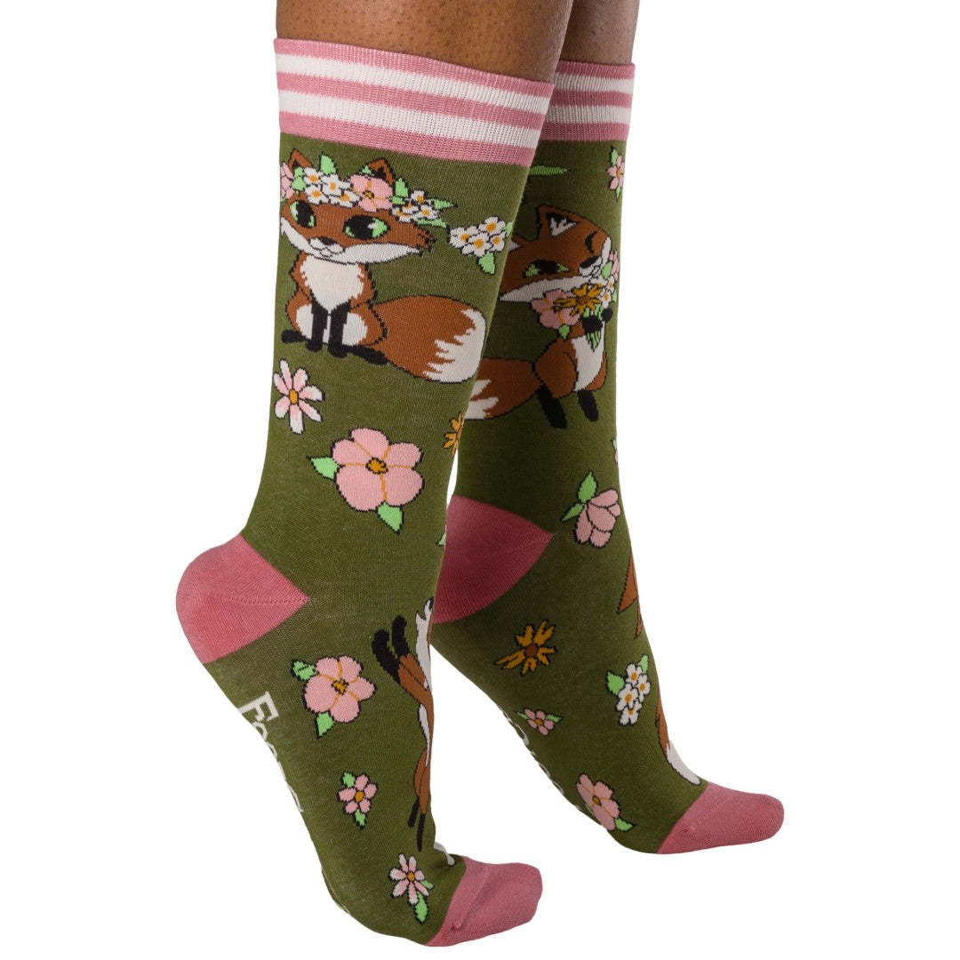 Floral Foxes Crew Socks
