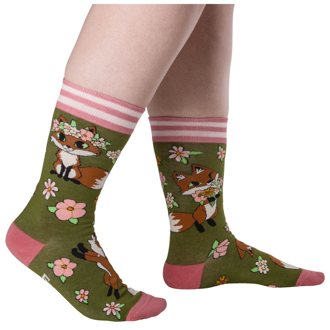 Floral Foxes Crew Socks