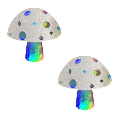 Alice Down The Rabbit Holographic White Glitter Shroom Pasties