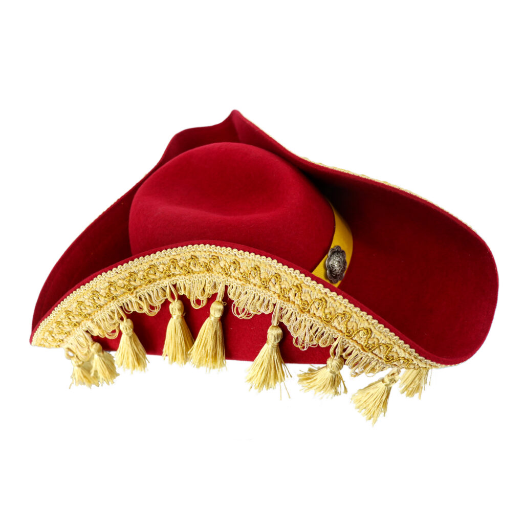 Red Wool Felt Tricorn Pirate Hat w/ Gold Tassels