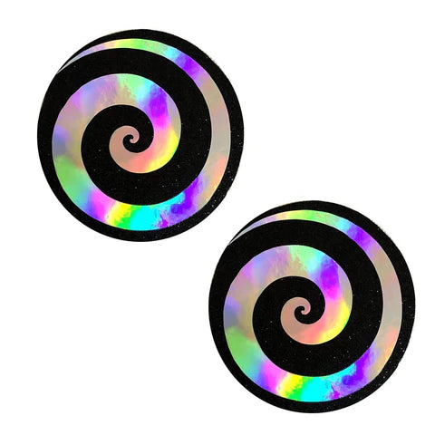 Care Bare Stare Holographic Spiral on Black Malice Glitter Pasties