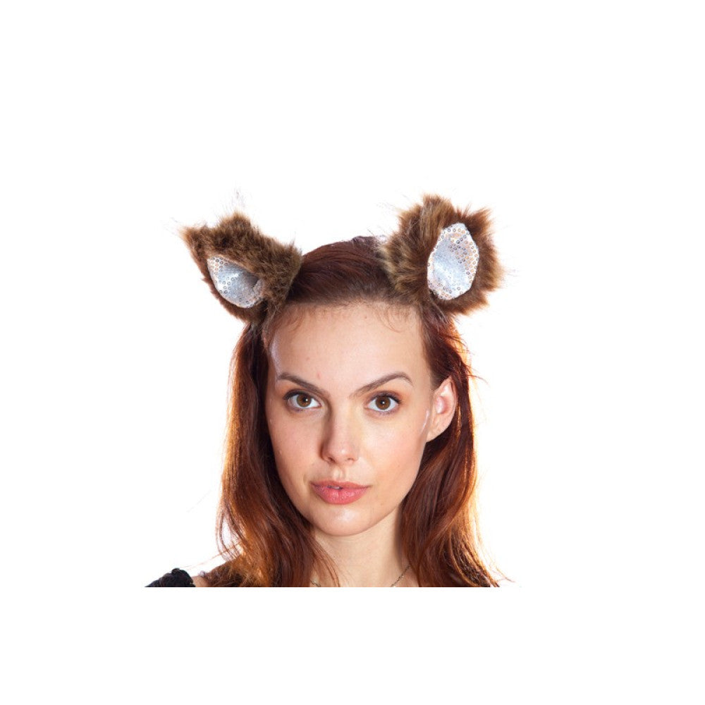 Brown Sequin Cat Ears Clips