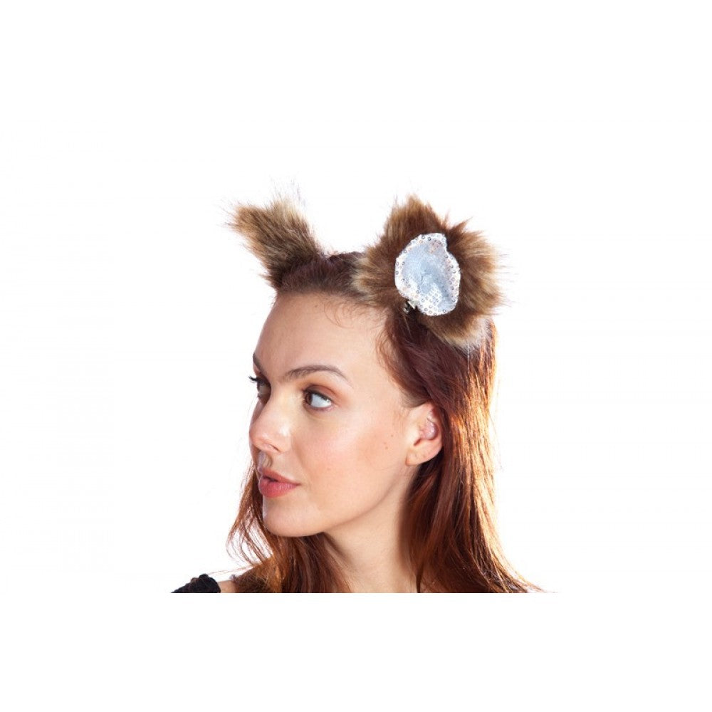 Brown Sequin Cat Ears Clips
