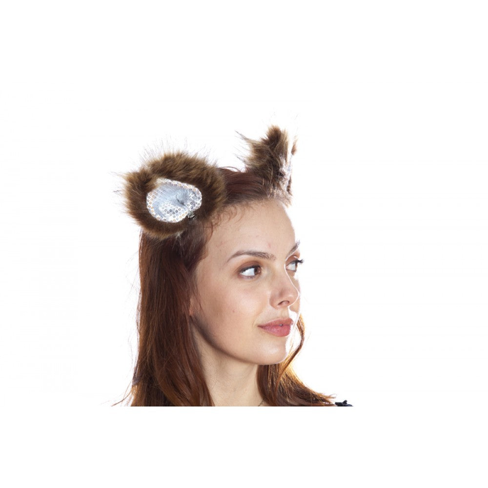 Brown Sequin Cat Ears Clips