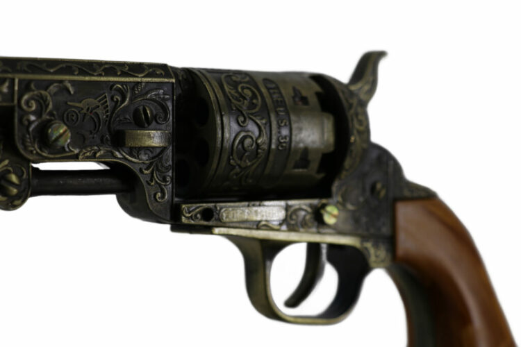 13.5" Decorative Antique Bronze Revolver w/ Display