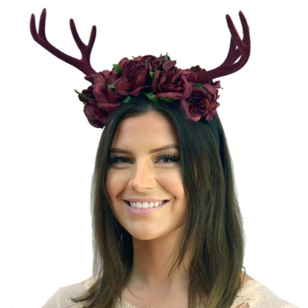 Red Rose Antler Headband