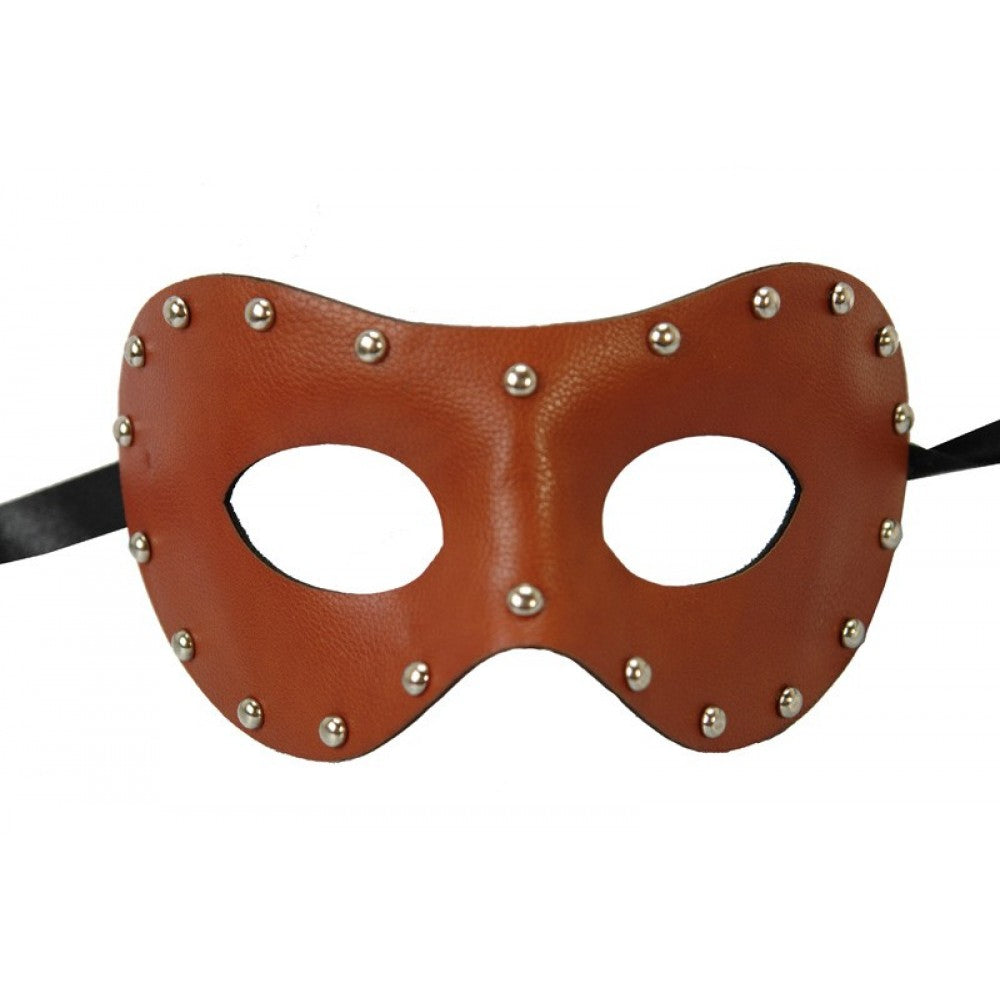 Brown Studded Faux Leather Mask