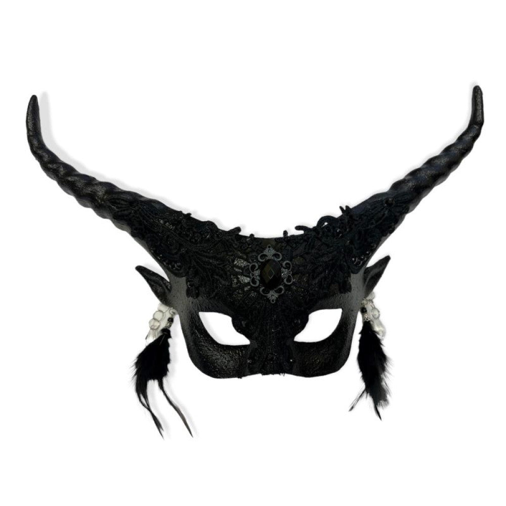 Black Venetian Lace Horned Mask