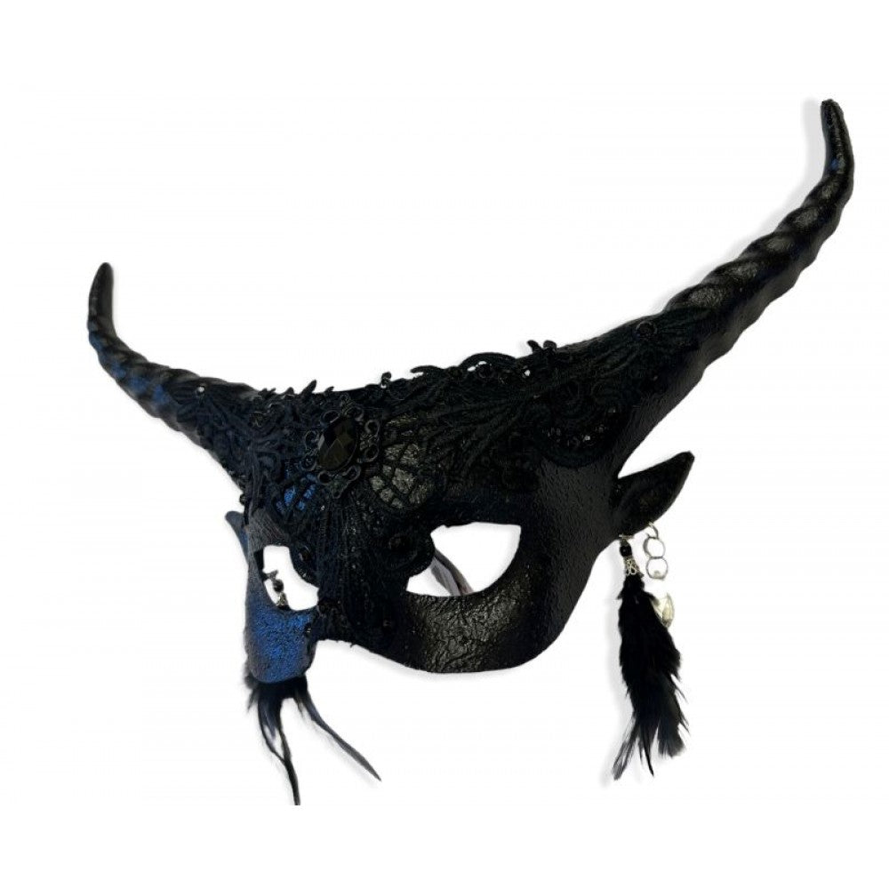 Black Venetian Lace Horned Mask