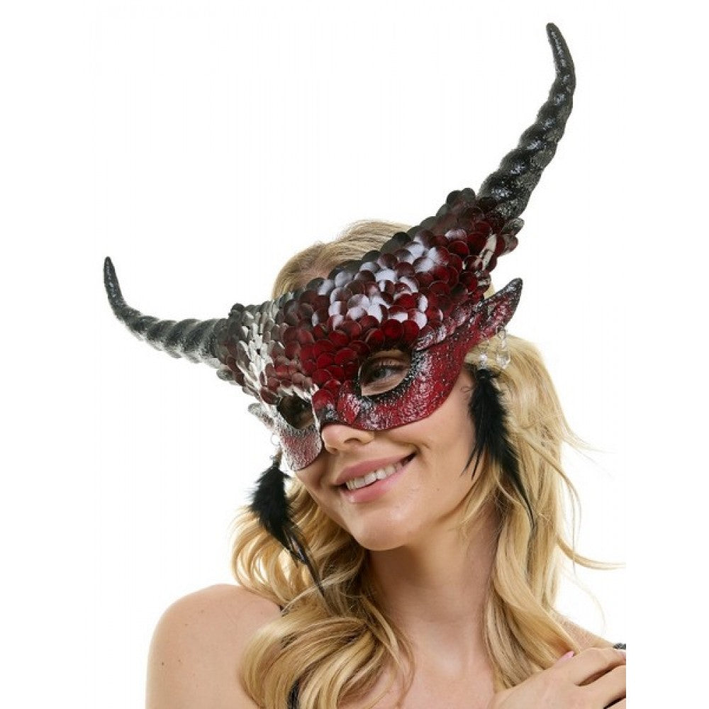 Red Horned Demon Half Mask