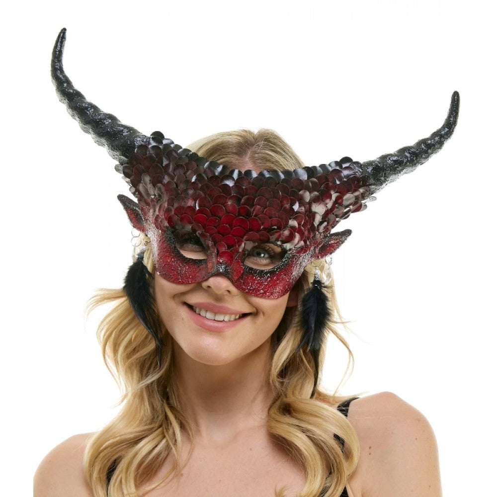 Red Horned Demon Half Mask