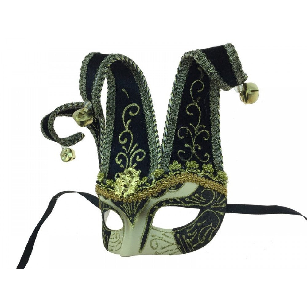 Black & Gold Jester Masquerade Mask