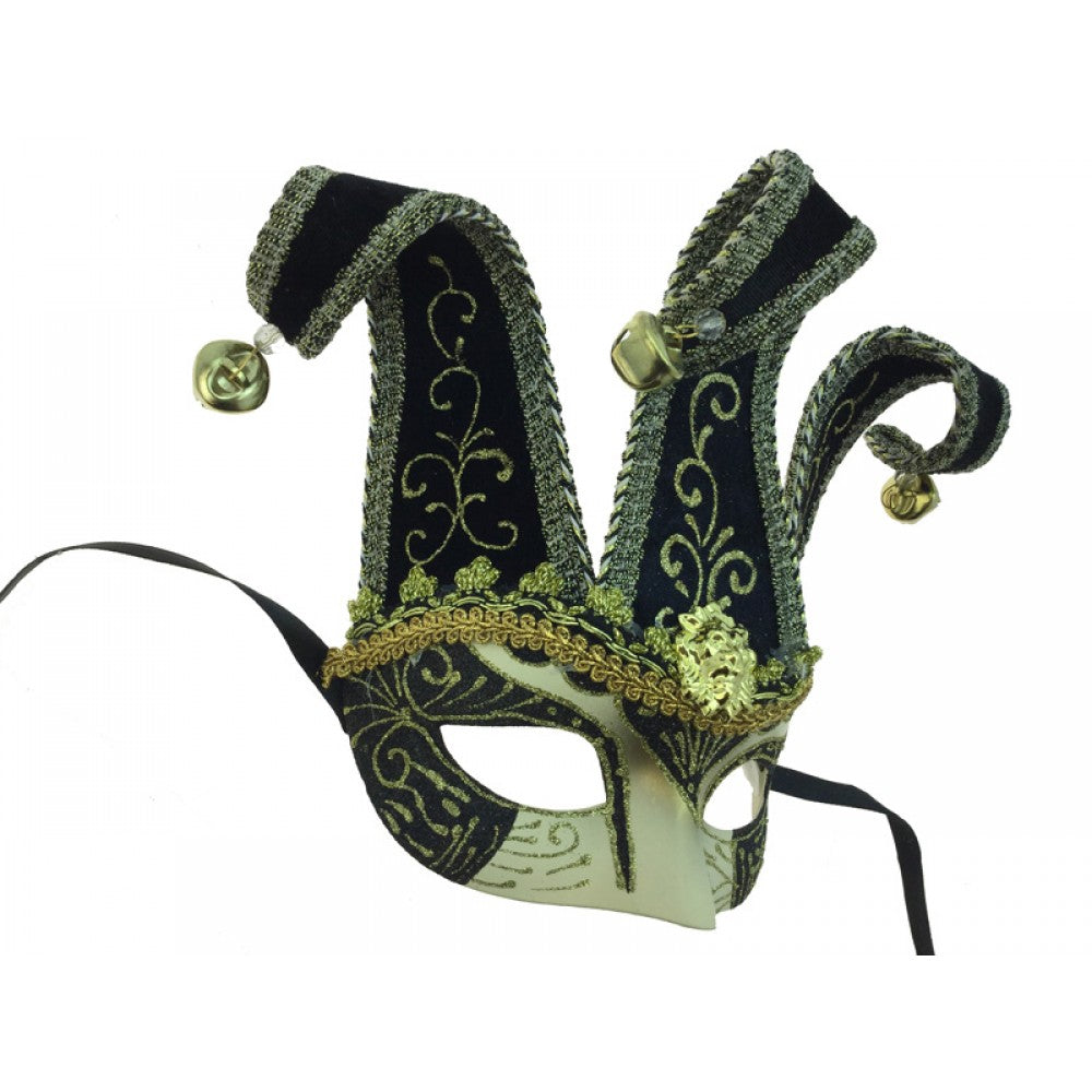 Black & Gold Jester Masquerade Mask