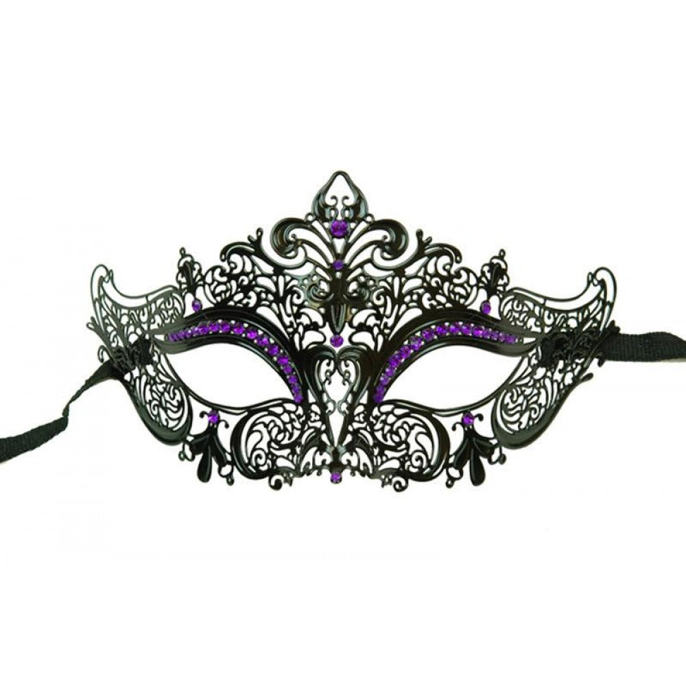 Black Masquerade Mask with Purple Gems