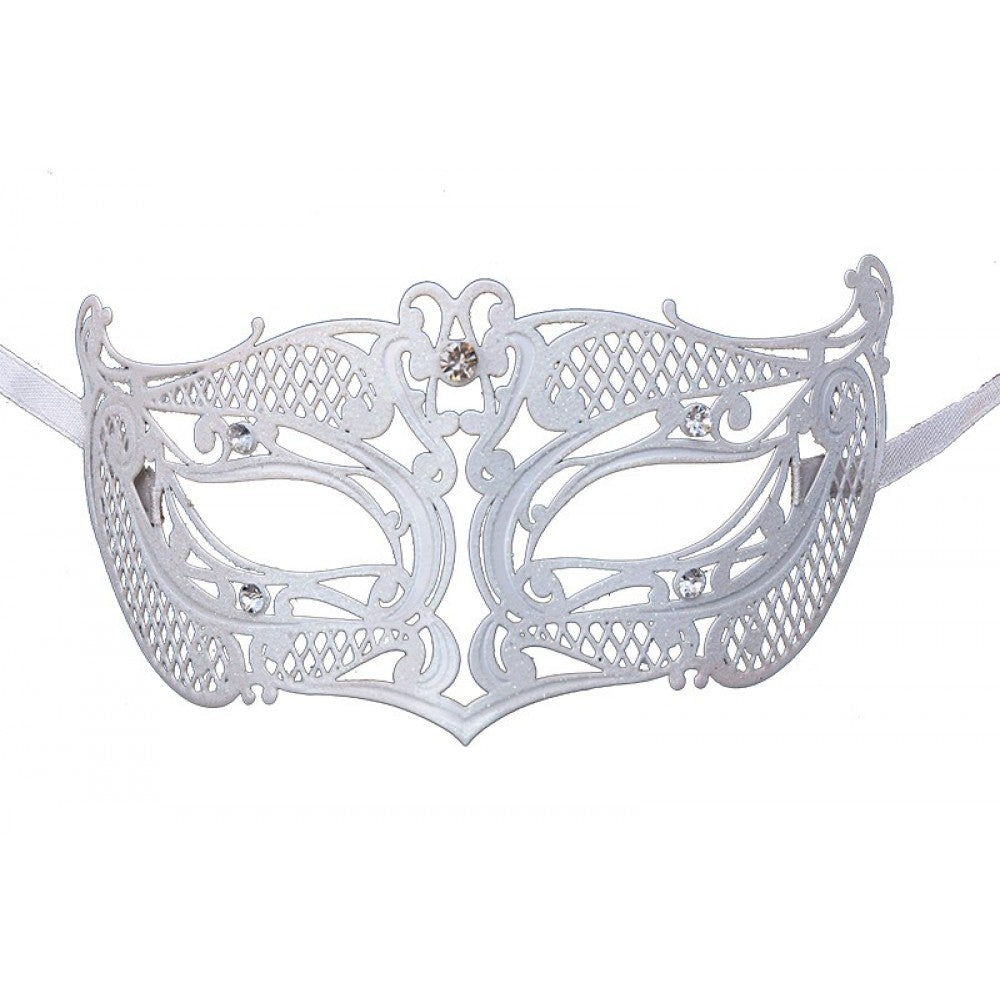 White Filigree Masquerade Mask w/ Gems