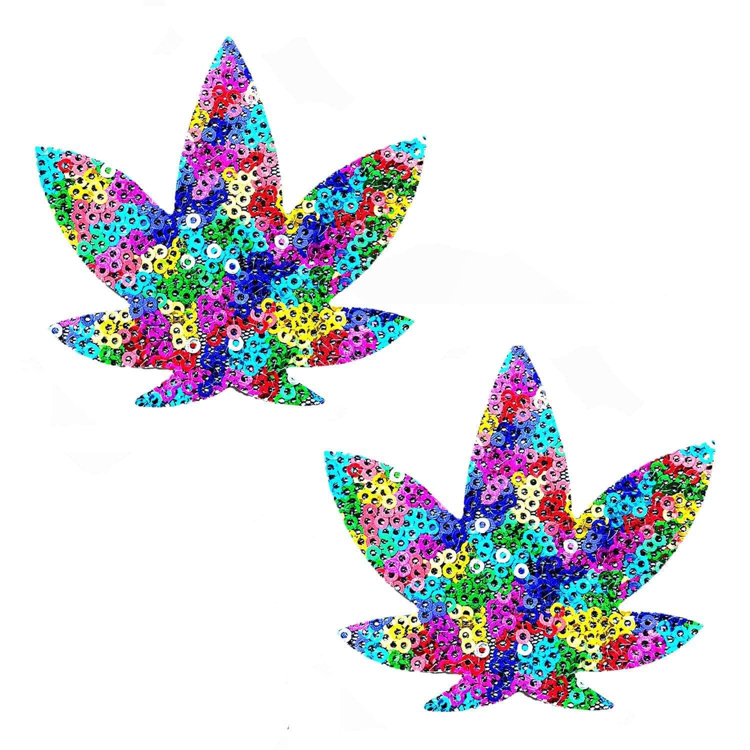 UniPoo Multicolor Sequin Mesh Dope AF Weed Leaf Pasties