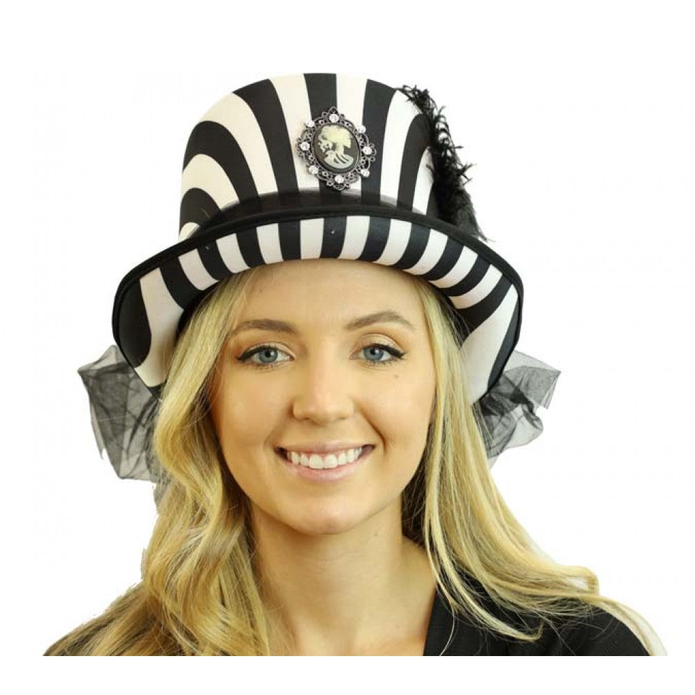 Black and White Striped Top Hat