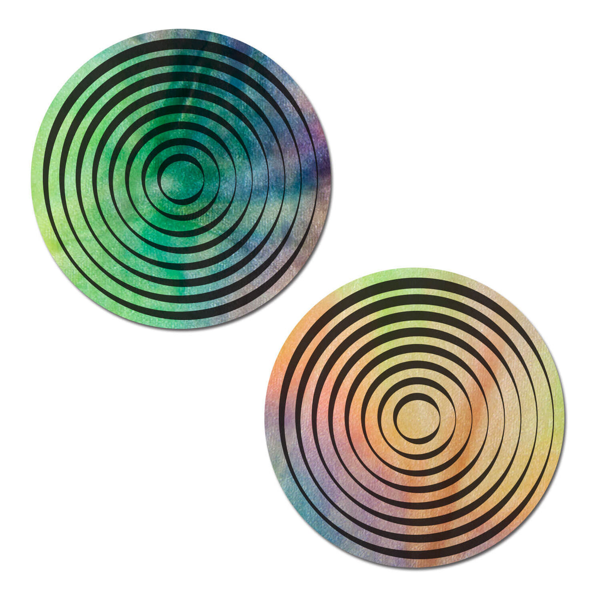 Spiral: Trippy UV Reactive Pastel Rainbow Tie-Dye Circle with Black Spiral Nipple Pasties