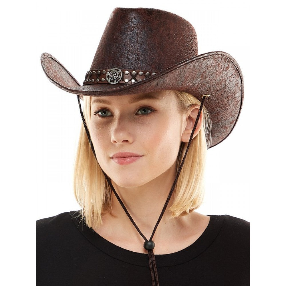 Brown Leather Cowboy Hat