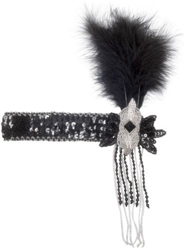 Sequin Headband Black Feather