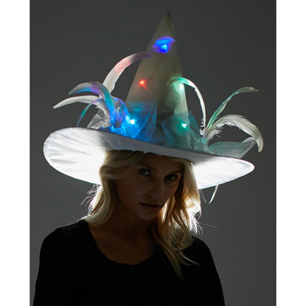 Light Up White Witch Hat
