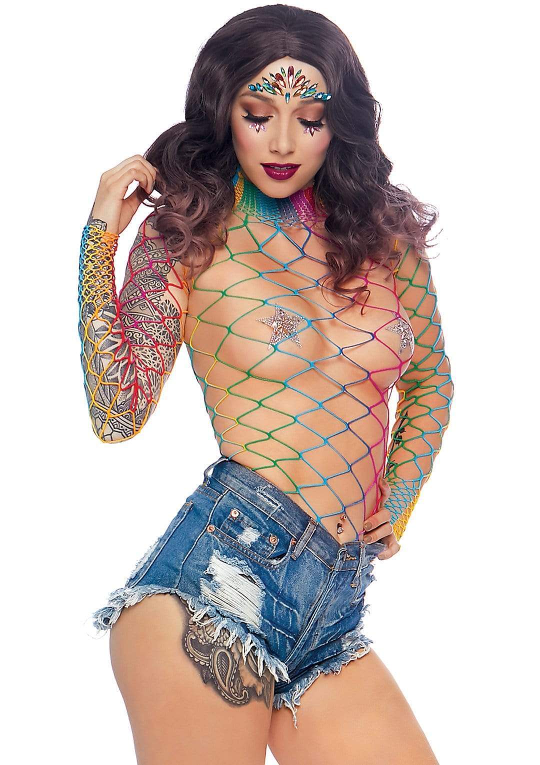 High Neck Fishnet Bodysuit w/ Snap Crotch