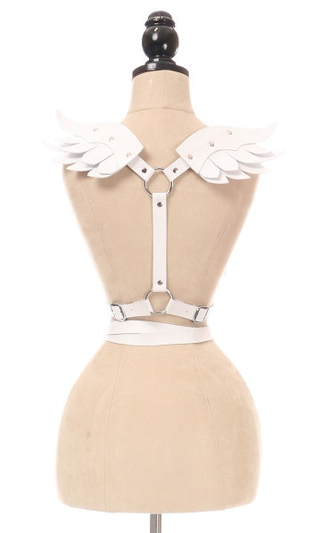 White Vegan Leather Body Harness w/Wings