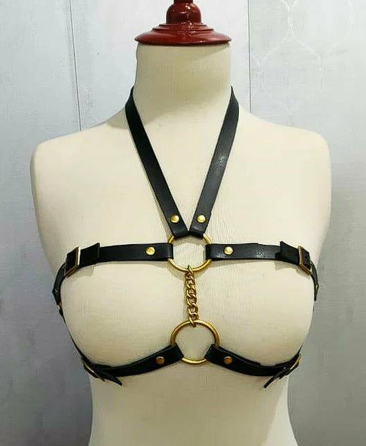 Black & Gold Faux Leather Harness