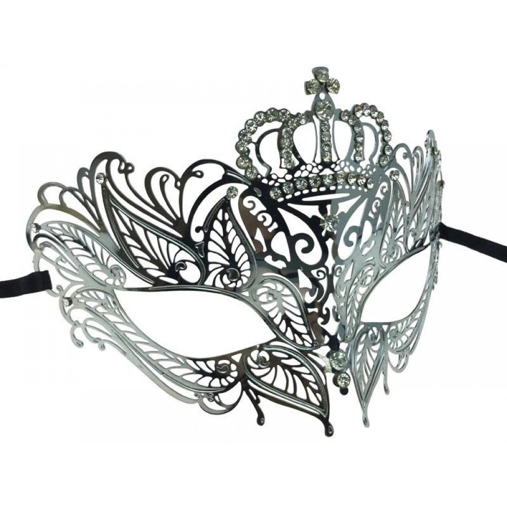 Silver Laser Cut Jeweled Crown Mask
