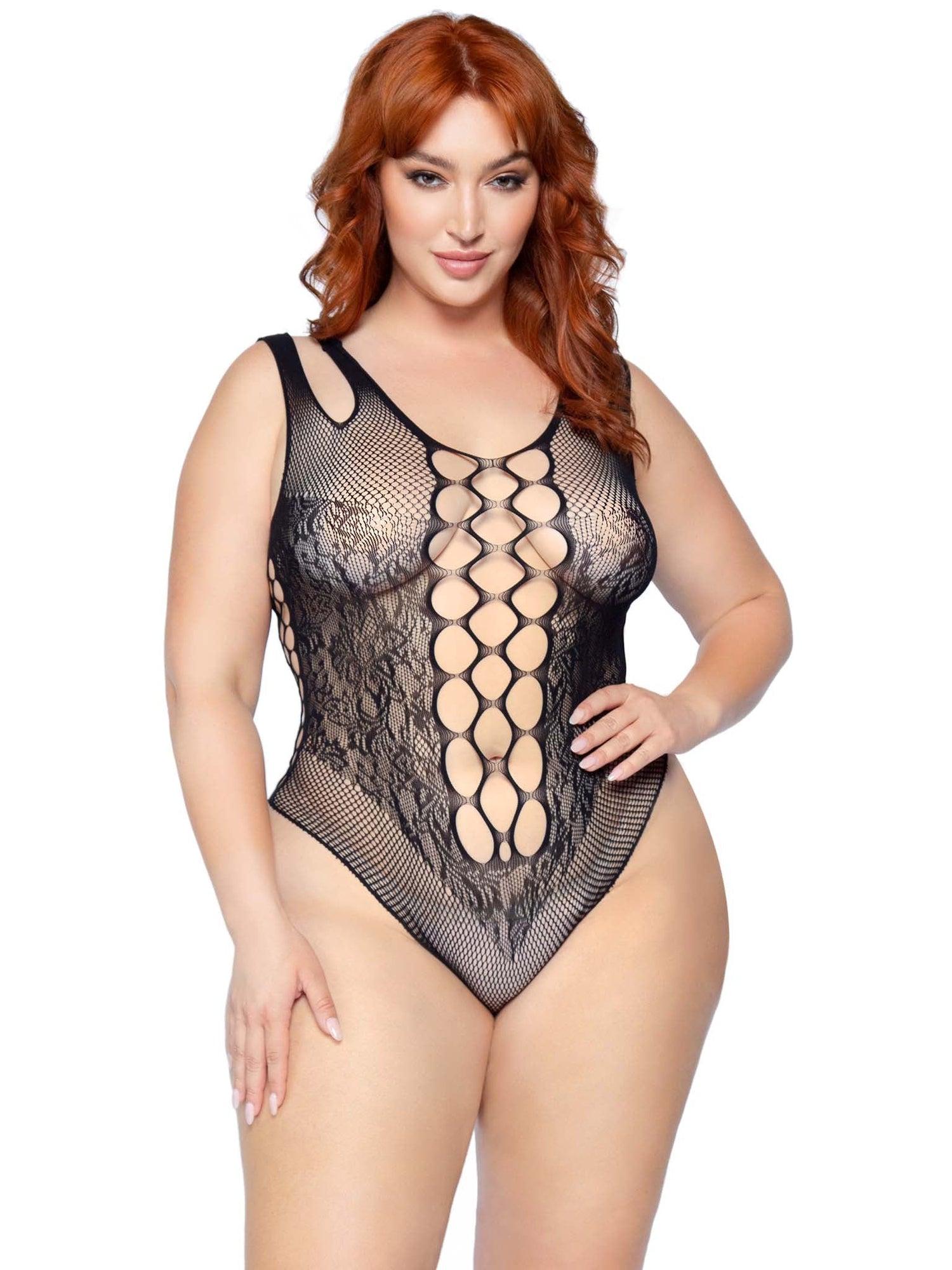 Black Net and Lace Queen Bodysuit