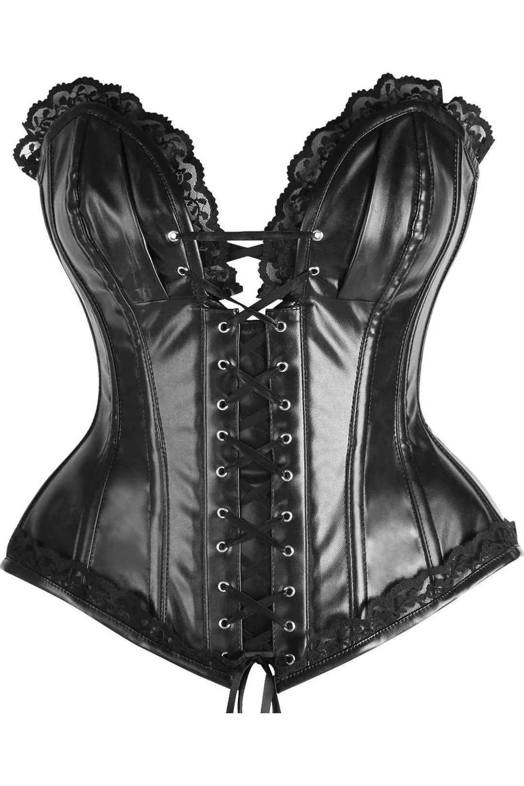 Top Drawer Faux Leather & Lace Trim Corset