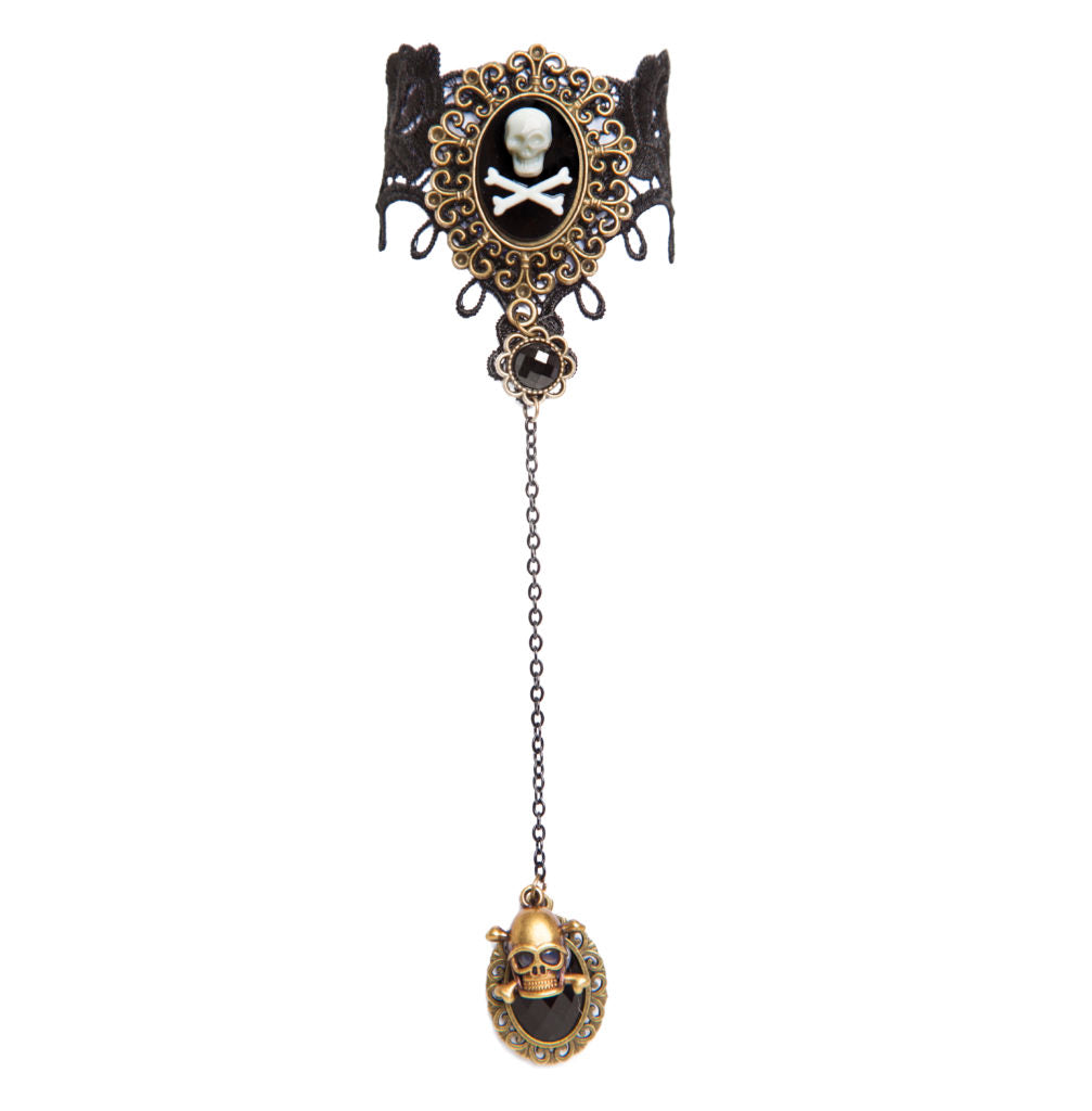 Black Lace Skull Slave Bracelet with Ring