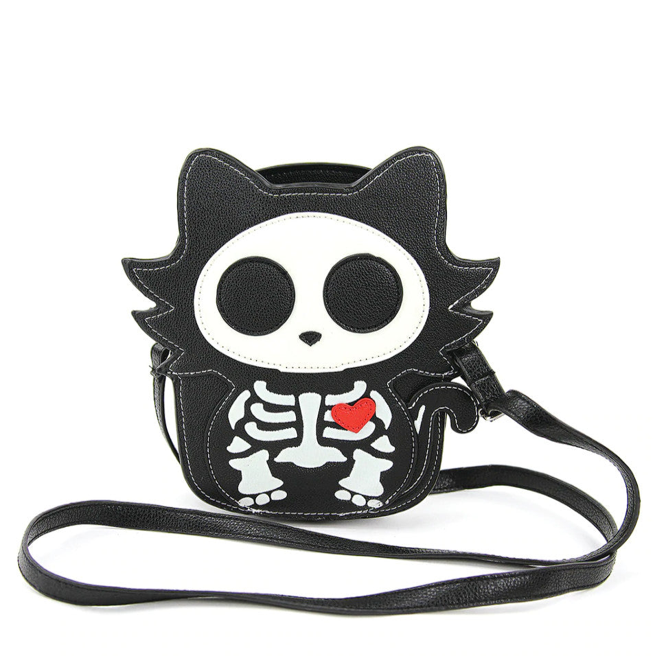 Glow in the Dark Sugar Skull Cat Crossbody Bag in Vinyl