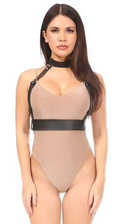 Black Vegan Leather Neck Waist Body Harness
