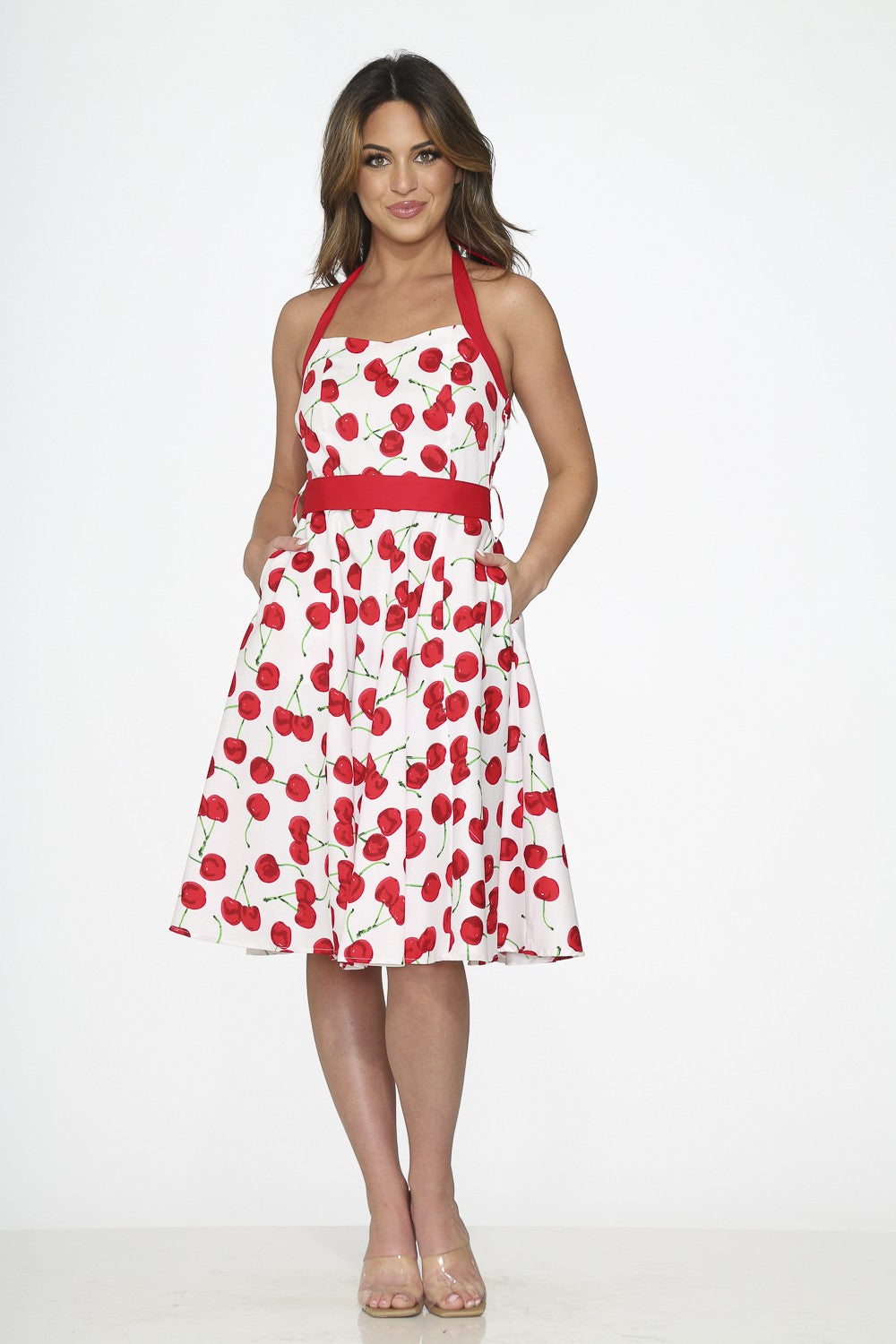 White Red Cherry Halter Dress