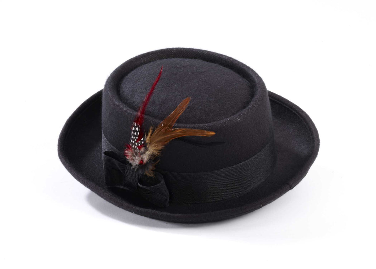 Black Pork Pie Hat w/ Feather