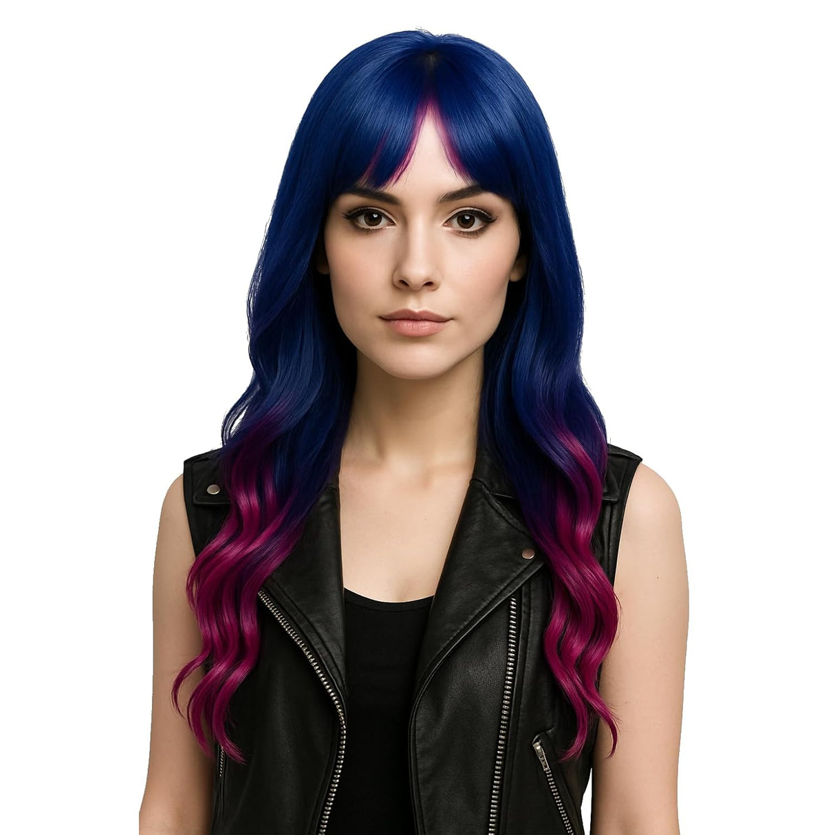 Long Wavy Duo-Tone Blue and Purple Wig
