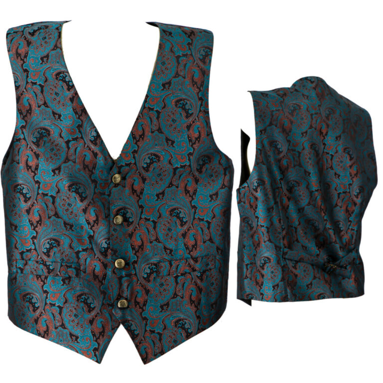 Teal Paisley Jacquard Pirate Vest