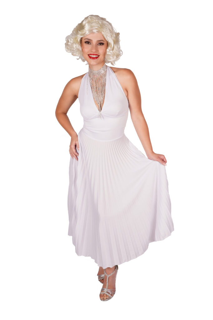 White Pleated Halter Top Dress