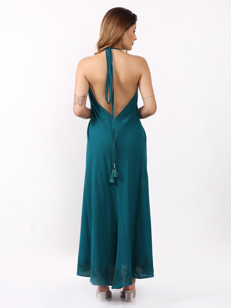 Backless Halter V-Neck Dress