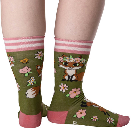 Floral Foxes Crew Socks