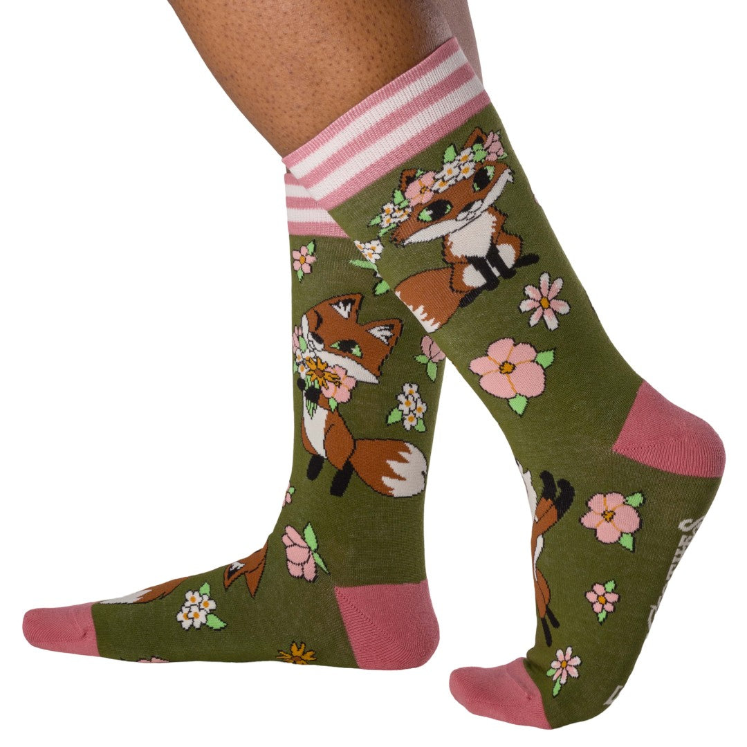 Floral Foxes Crew Socks